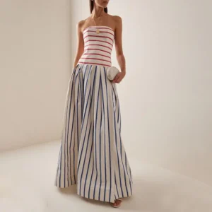 Striped Strapless Maxi Dress