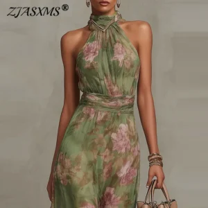 Floral Halter Chiffon Maxi Dress