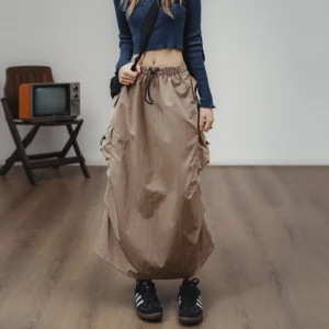 Pleated Cargo Midi Skirt with Pockets