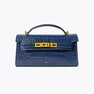 Croc-Embossed Structured Top Handle Handbag with Turn-Lock Closure
